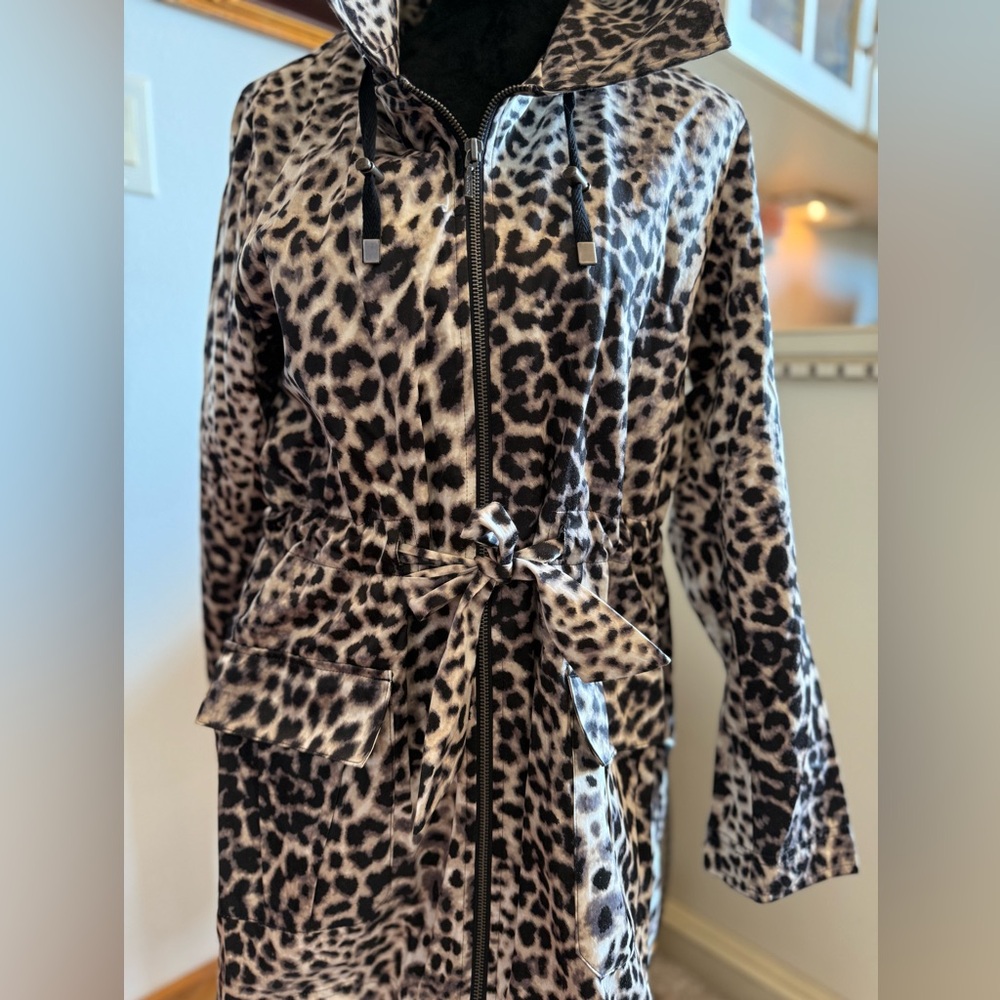 Dana Buchman Black and Tan Leopard Trench Coat